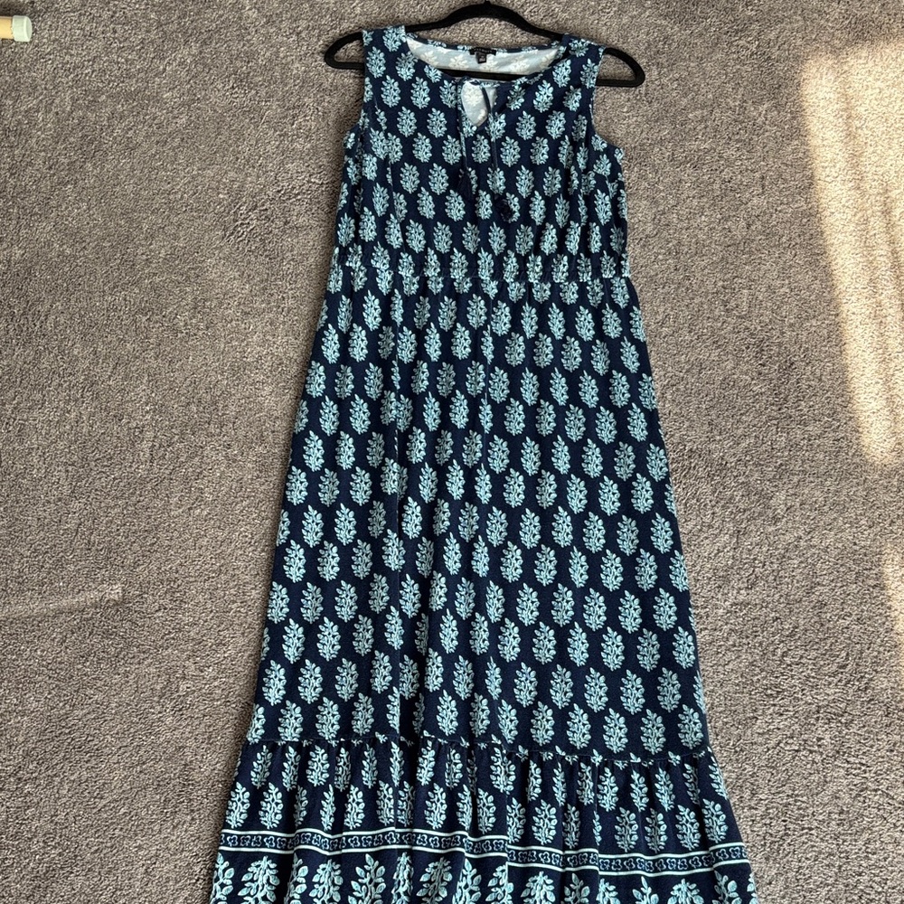 Talbots Navy and White Sleeveless Maxi Dress
